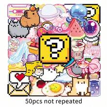 somoving 50pcs Pixel Art Transparent Stickers, Cartoon PET Cute ...
