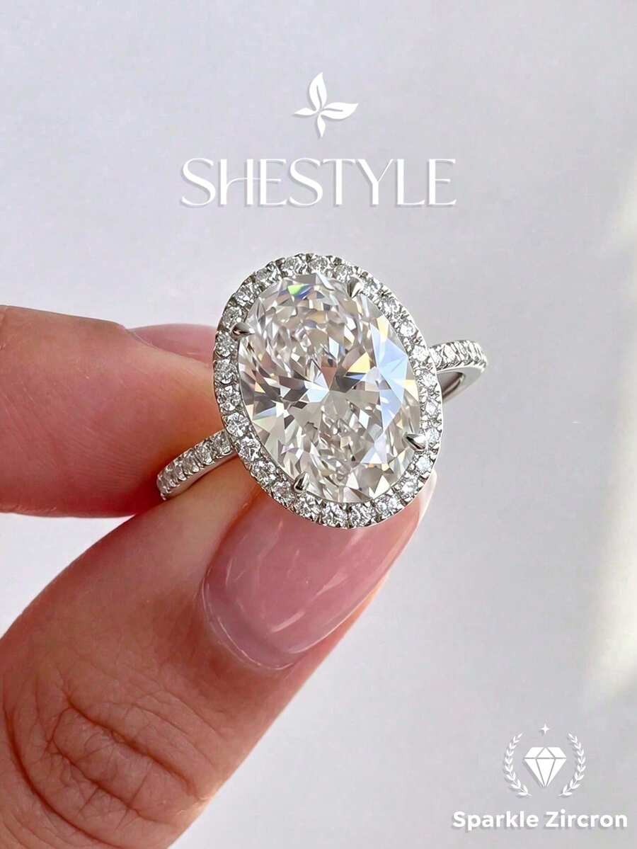 1pc Shiny Oval Engagement Ring/Wedding Ring, Women's Promise Ring/Eternity Ring, Exquisite Jewelry Gift