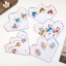 1/5pcs Vintage Women's Handkerchief Set - Lightweight & Comfortable, Multiple Floral Patterns, Crescent Edge Design, Perfect Gift - Multicolor - View 3