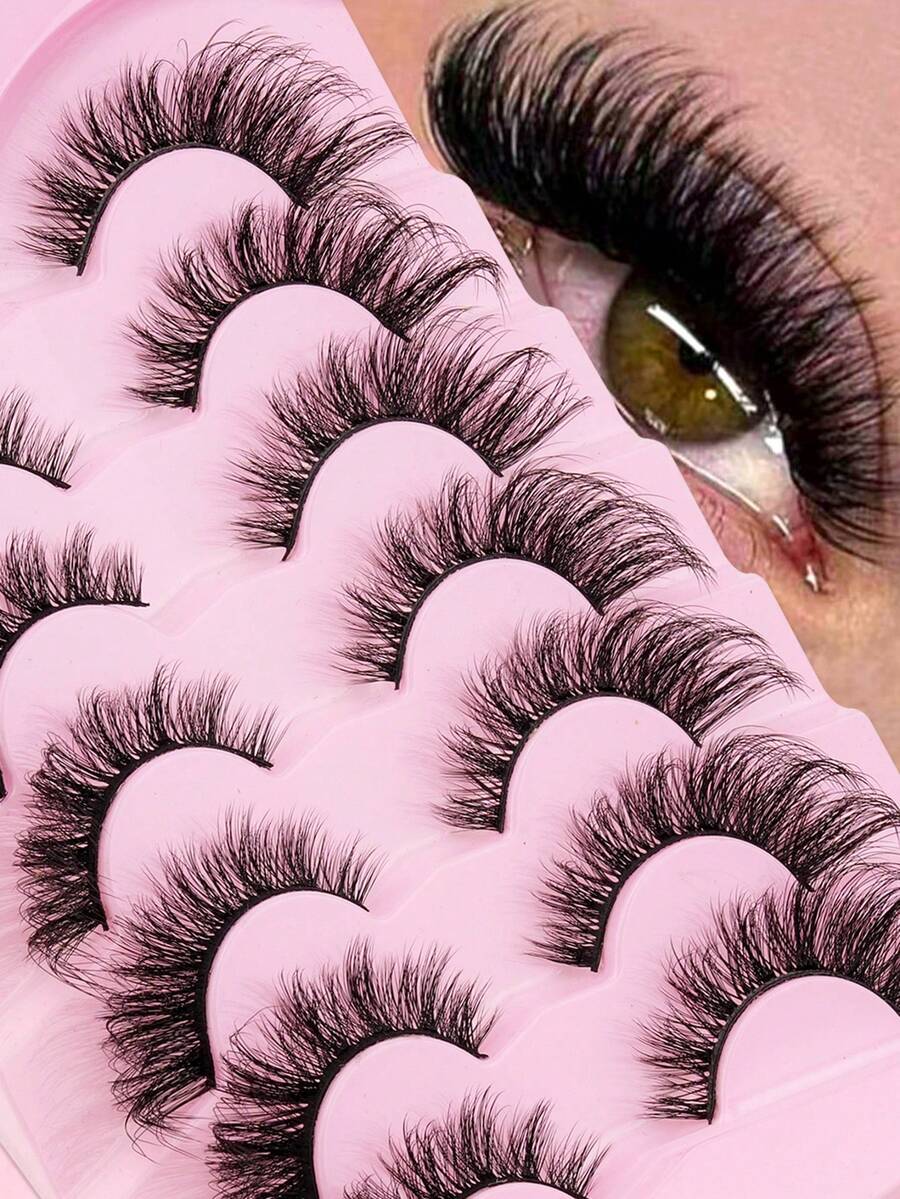 7 Pasang Bulu Mata Palsu Hitam, Ringan Gaya Cat Eye, Bulu Mata Strip Melebar dan Bervolume, Dapat Digunakan Kembali, Cocok untuk Riasan Mata Glamor, Pemakaian Sehari-hari, Kencan, Pesta, Natal dan Tampilan Liburan - Hitam - View 1