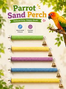 Parrot Colorful Frosted Perch With Bell, Multiple Sizes, Easy Installation, Claw Care, Anti-Slip Perch For Small And Medium Parrot Cages, Foot And Claw Care Training Supplies, Random Color - View 1