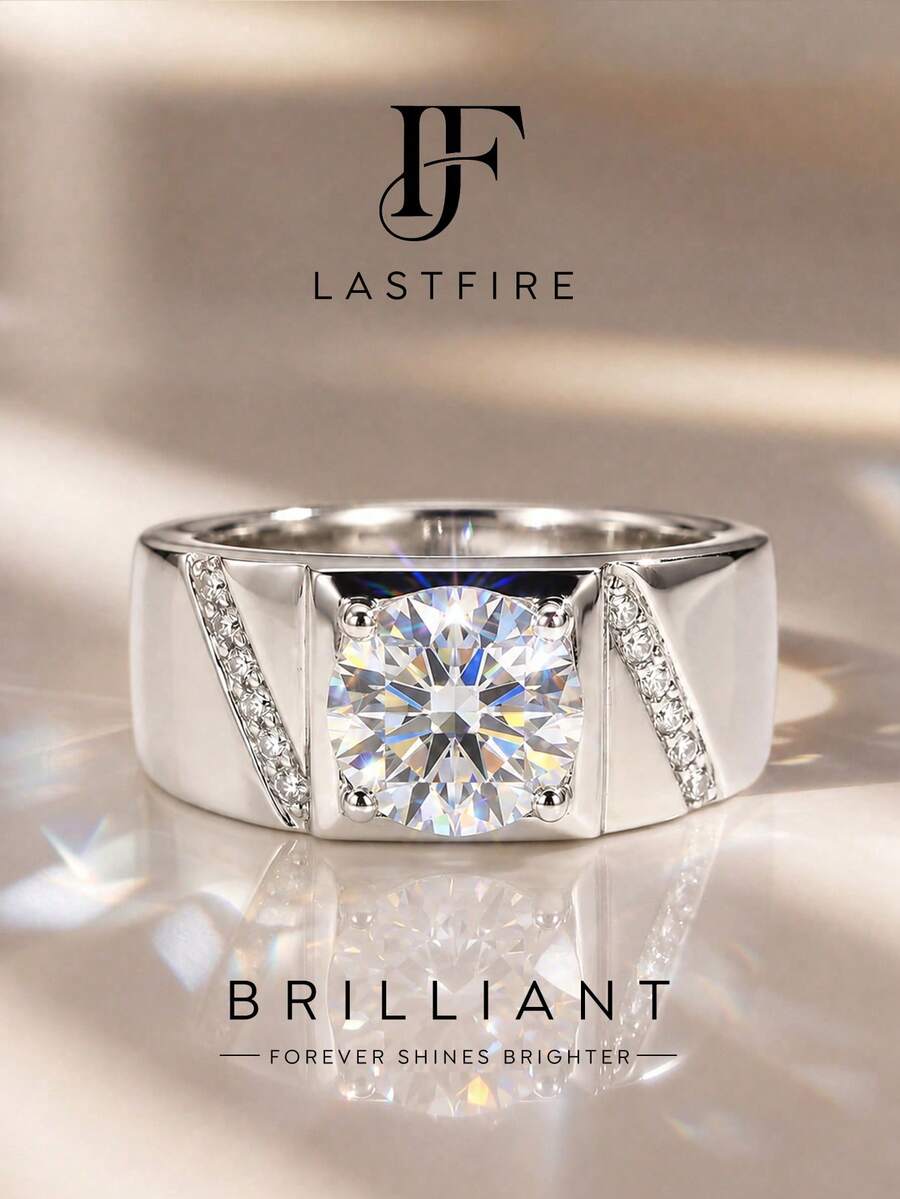 1pc Moissanite Ring Classic 1CT Simple Men's Single Stone Ring, Suitable For Men's Daily Wear And Anniversary