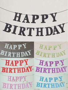 1set(2pcs)- HAPPY BIRTHDAY Black, Lime Green, Gold Glitter Birthday Banner - Black - View 8