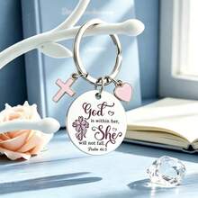 Religious Baptism Gift For Girls And Women; Confirmation/First Communion Gift For Daughters And Young Girls; Cross, Bible Verse, Catholic Keychain - Multicolor - View 4