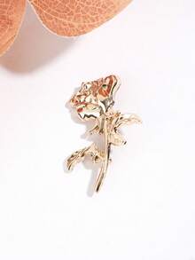 1Pc Women Gold Tone 3D Rose Flower Brooch Pin Vintage Elegant For Suit Wedding Party - Multicolor - View 2