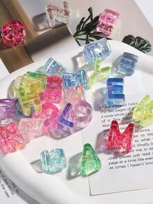 20Pcs Random Styles Iridescent Clear Large Hole Acrylic Alphabet Letter Beads,DIY Name Beads For Keychain Phone Chain Bracelet Jewelry Making Handcraft Supplies - Multicolor - View 9