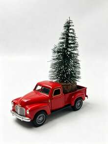 Christmas Red Truck Model Vintage Metal Car Ornament Collectible Toy, With Mini Christmas Tree, Suitable For Desktop Decoration, Perfect Gift For Easter, Christmas And Birthday. - Multicolor - View 6