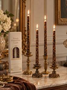 4/2pcs Vintage Leopard Print Tapered Long Candles, Bohemian Pattern Decorative Candle Gift Set, 0.86*9.84 Inch Long Tapered Candles, Suitable For Home Decor, Creating Atmosphere, Table Centerpiece Decoration, Christmas Gifts - Multiple Styles - View 2