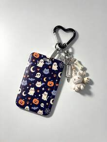 1 Set Fashionable Halloween Pumpkin Print Card Holder Pendant, Bag Charm, Keychain, Wallet, Business Bank Credit Card Holder, Unisex Wallet Sleeve - Multicolor - View 12