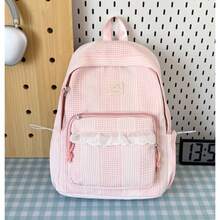 New Fashionable And Versatile Checkered Backpack, Large Capacity College Style Small And Fresh Multi Pocket Backpack, Casual And Simple - Multicolor - View 5