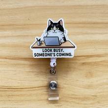 1pc Retractable D-Shaped Badge Reel Lanyard, Cute Cat Cartoon Design, Nurse Hospital ID Badge Clip Office Lanyard - A - View 3