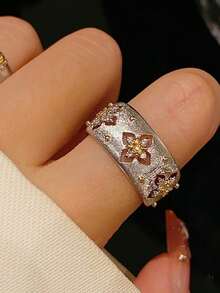 1 buah Cincin Terbuka Motif Daun Semanggi Empat Kelopak Gaya Istana dengan Sentuhan Akhir Halus, Hadiah Ulang Tahun, Cincin Romantis untuk Wanita - Semanggi berdaun empat - View 5