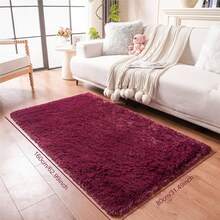 Burgundy Long Pile Area Rug, Soft Foam Padded Washable Lightweight Floor Mat, Suitable For Living Room, Bedroom, Dorm, Entryway, With Cushioning Anti-Slip Backing, Fits Chair, Sofa, Bedside, Hallway, All-Season Comfortable Home Decor, Christmas Gift - Burgundy - View 14