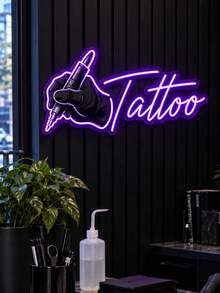 1PC Personalized Tattoo LED Neon Light, Custom Text Purple Wall Light With Hand Holding Tattoo Pen Design, USB Powered Neon Wall Decor For Tattoo Studio, Tattoo Shop, Beauty Salon, Artist Workspace & Gift - Multi-color 1 - View 3