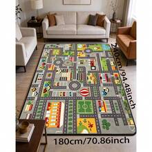 1pc Multicolor Cartoon City Traffic Road Building Stadium Car Print Play Mat, Cute Cartoon Early Education Short Plush Rectangular Edged Anti-Slip Crawling Pad, Children's Room Game Area Early Education Parent-Child Interaction All-Season Home Scene - Multicolor - View 14