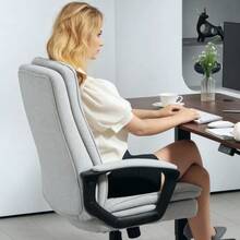 Ergonomic Office Chair With Armrests, Height-Adjustable Swivel Chair With Tilt Function, Linen-Look, Padded Computer Chair, Grey - Grey - View 5