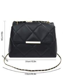 Dedoo Women's Diamond Quilted Faux Leather Flap Shoulder Bag, Gold Metal Strip Decor Chain Strap, Large Capacity Elegant Luxury Handbag, Suitable For Daily, Party, Commute - Black - View 8