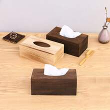 Square Rustic Wooden Tissue Box, Solid Color, Multi-Functional, Square Wooden Material, Suitable For Home, Office, Restaurant, Bathroom, Car, Ideal Ramadan Gift - Multicolor - View 5