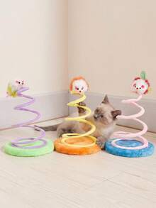 1pc Random Color Spring Plush Mouse Cat Toy, Interactive Spiral Spring Cat Teaser Toy With Soft Round Base, Bite Resistant Kitten Play Toy For Indoor Cats, Relieve Boredom & Exercise Hunting Instinct Pet Toy - View 5