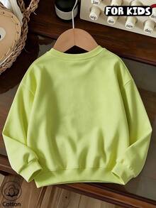 Girls Crew Neck Sweatshirt, Cute Peeking Black Cat & Letter Print Long Sleeve Loose Casual Pullover, Kids Fall Basic Sweatshirt - Lime Green - View 2