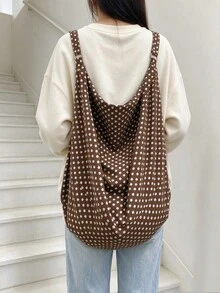 大容量格紋肩背包 女款斜挎包 休閒實用多功能托特包 適合上班、學習、旅行 - 棕色 - 查看 8