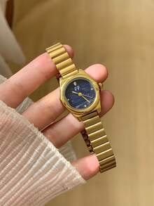 1件經典金色女款石英手錶，優雅藍色錶盤配水鑽時標，適合日常配戴與聚會 - 金色 - 查看 3