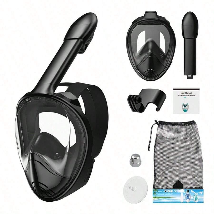 Silicone Full Face Snorkel Mask, Dry Snorkel Mask, Detachable Portable Snorkel Mask With Camera Mount, Suitable For Travel, Beach Essentials, Beach Accessories, Pool Float