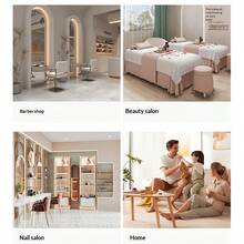 PU Leather Circular Rolling Stool With Adjustable Rotation Height For Home Office, Drawing Laboratory, Kitchen With Wheels, Massage Office Chair - White - View 8