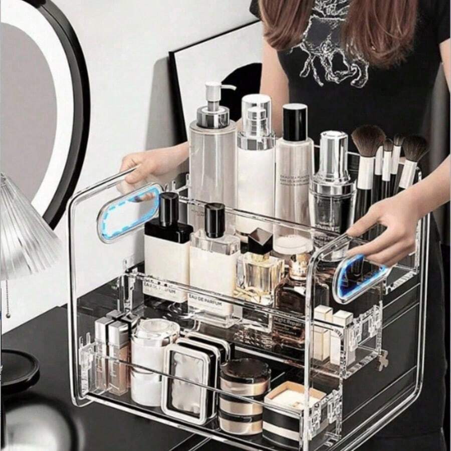 1 buah Kotak Penyimpanan Meja Transparan, Organizer Display Kosmetik, Cocok untuk Kosmetik, Perawatan Kulit, Parfum, Kotak Penyimpanan Makeup, Hadiah untuk Pacar - Clear - View 1