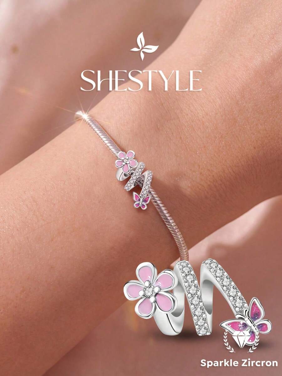 1件時尚花卉藤蔓鋯石珠，適合女性手鍊DIY珠寶製作與日常配戴飾品