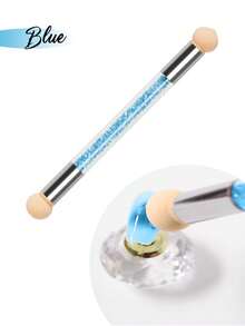 Dual Tip Nail Sponge Blending Brush, Double End Ombre Nail Gradient Pen, Clear Acrylic Rhinestone Handle Nail Art Smudge Tool For Mirror Powder & Nail Gel DIY Manicure - Multicolor - View 6
