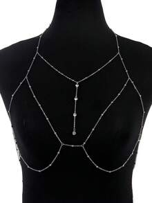 1pc Sexy Style Sexy Women's Body Chain Necklace, Versatile Chain Accessory For Hot Girls' Tank Top - Silver - View 2