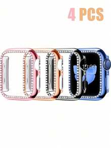 4件裝鑲鑽亮面手錶殼，適用於 40mm 41mm 42mm 44mm 45mm 46mm 49mm，防摔防刮硬 PC 手錶殼，兼容 Ultra/SE/12/11/10/9/8/7/6/5/4，適合女性時尚休閒運動，易佩戴，觸控靈敏，2色組合套裝 - 粉紅+玫瑰金+黑色+藍色 - 查看 21
