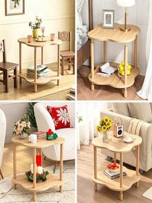 2‑Tier Irregular Wooden Side End Table, Open Shelf Compact Storage Nightstand For Lamp Book Photo Decor, For Bedroom Living Room Couch Corner Guest Room, For Apartment Dorm Renters Household Use - Multiple Specifications - View 7