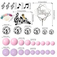 1 Set Pink & Purple Music Cake Decorations, Suitable For Music Concert Themed Birthday Party, Disco Ball Decor For Music Themed Party - View 2