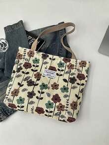 Large Capacity Niche Shoulder Bag Women's New Style Ins Canvas Tote Bag Handbag For School And Commuting, Canvas Printed Material - White - View 7