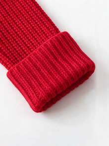 Women's Fall Winter Red Chunky Ribbed Knit Turtleneck Oversized Pullover Sweater, Folded Wide Cuffs Warm Casual Daily Wear - Red - View 10