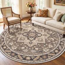 Vintage Persian Round Rug, American Classical Floral Pattern, Bohemian Style, Living Room Sofa Coffee Table Mat, Soft Skin-Friendly, Bedroom, Bedside, Bay Window Mat, Study Chair Mat, Luxury Vintage Style, Highly Attractive Home Decor Soft Furnishing Mat, Versatile Indoor Carpet - Multicolor - View 9