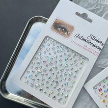 1pc Holographic Star & Moon Rhinestone Self-Adhesive Face/Nail Stickers, Perfect For Creating Summer Stage Makeup Or Festive Atmosphere. Includes Stars, Crescent Moons And Small Dots Shapes. - Multicolor - View 9