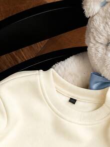 2pcs/Set Baby Toddler Boys Warm Fleece Lined Thick Crew Neck Sweatshirt + Long Pants, Autumn/Winter Outfit, Can Be Worn As Base Layer Or Outerwear, Casual Street Style Daily Wear, Versatile And Easy To Match - Apricot - View 8