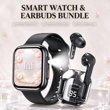 ZhiKexing Smart Sports Watch + Wireless Earbuds Combo Set, 1.83-Inch HD Display, 260mAh Battery With LED Light, Supports Wireless Calling, Music Playback, Message Notifications, Smart Watch With Calculator, Alarm And Other Multifunction Sports Watch, Compatible With Android And IOS Systems, Fashionable And Modern Design, Ideal Gift For Men, Women, Lovers Or Parents. - View 1