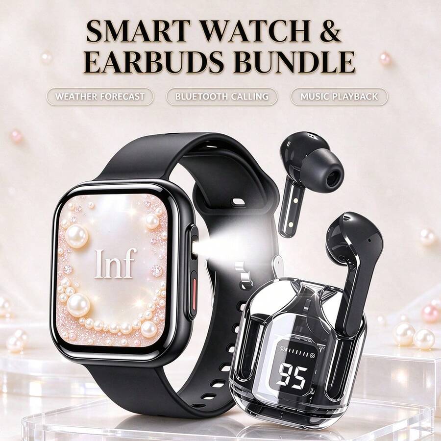 ZhiKexing Smart Sports Watch + Wireless Earbuds Combo Set, 1.83-Inch HD Display, 260mAh Battery With LED Light, Supports Wireless Calling, Music Playback, Message Notifications, Smart Watch With Calculator, Alarm And Other Multifunction Sports Watch, Compatible With Android And IOS Systems, Fashionable And Modern Design, Ideal Gift For Men, Women, Lovers Or Parents. - View 1