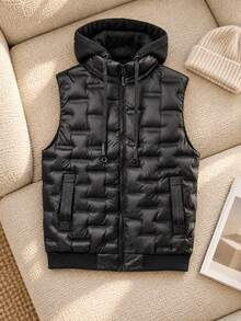 Women's Streetwear Functional Quilted Fleece Vest, Detachable Hooded Zipper Sleeveless Vest, Warm Comfortable Lightweight Versatile, Suitable For Outdoor Sports, Daily Wear, Home And Commuting - Black - View 2