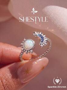 1pc Shiny Sun & Moon Open Ring, Elegant Women's Gift, Suitable For Dates, Parties, Anniversaries - Sun and Moon - View 1