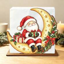 1pc Santa Claus Moon Shaped Wooden Napkin Holder, Christmas Tabletop Tissue Storage Rack, Christmas Dining Table Napkin Box, Freestanding Kitchen Decor Napkin Organizer, Holiday Tabletop Napkin Holder - Multicolor - View 7