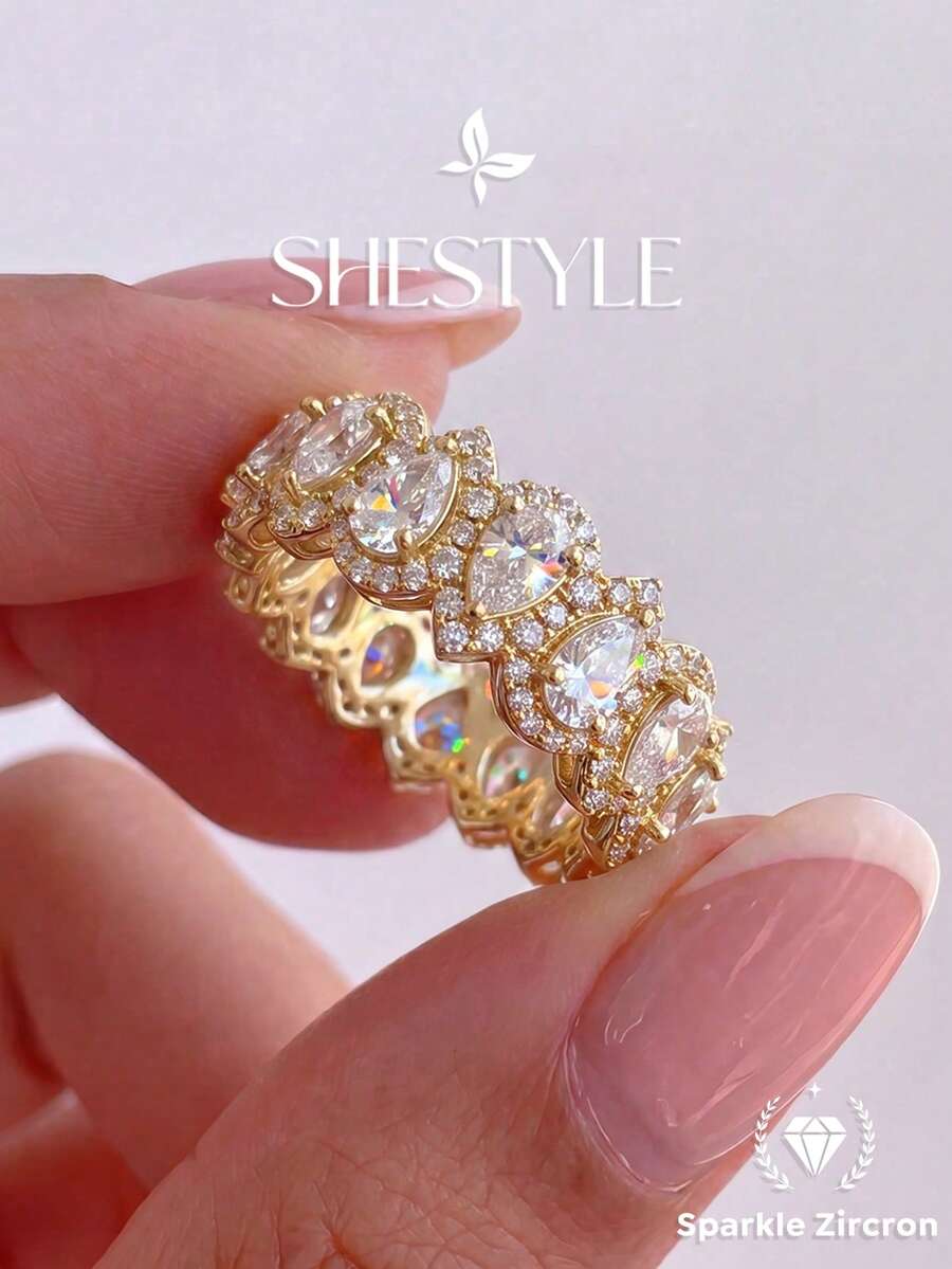 1pc Half-Moon Water Drop Decorative Ring, Suitable For Date, Party, Anniversary Gift, Elegant And Exquisite Women's Jewelry