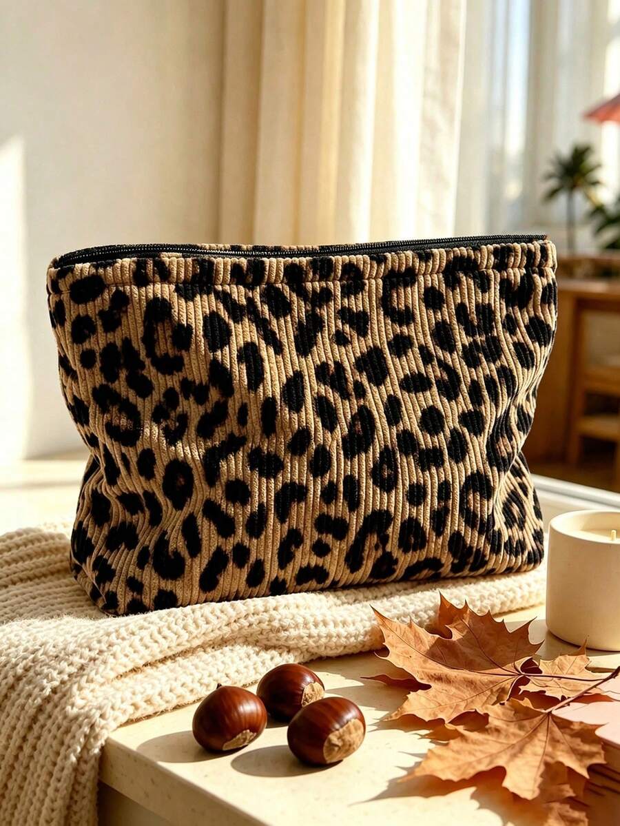 New Leopard Print Pattern Makeup Bag | French Print Travel Organizer Bag | Travel Essentials | Poolside Must-Have | Toiletry Bag | Pool Storage Bag | Mother's Day Gift | Teacher's Day Gift | Suitable For Moms, Teachers, Friends And Nurses | Home Essentials | Graduation Gift | Easy To Clean Design | Portable Makeup Bag - Multicolor - View 1