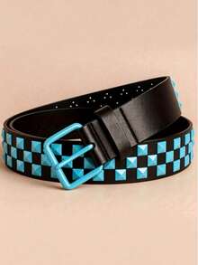 1 Punk Style Metal Rivet Belt, Casual Everyday Adjustable Belt - Blue - View 5