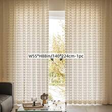 1pc French Cream Hollow Square Semi-Sheer Window Curtain, Rod Pocket Top, Translucent But Privacy, Suitable For Bedroom, Living Room, Study, Bathroom, Entryway, Bay Window, Home Decor - White - View 11