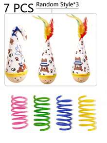 Colorful Cartoon Swinging Cat Toy With 4-Color Spring And Feather Decoration, Rolling Interactive Toy For Kittens And Adult Cats, Indoor Entertainment, Relieve Boredom, Ideal Birthday And Holiday Pet Gift - Multicolor - View 12